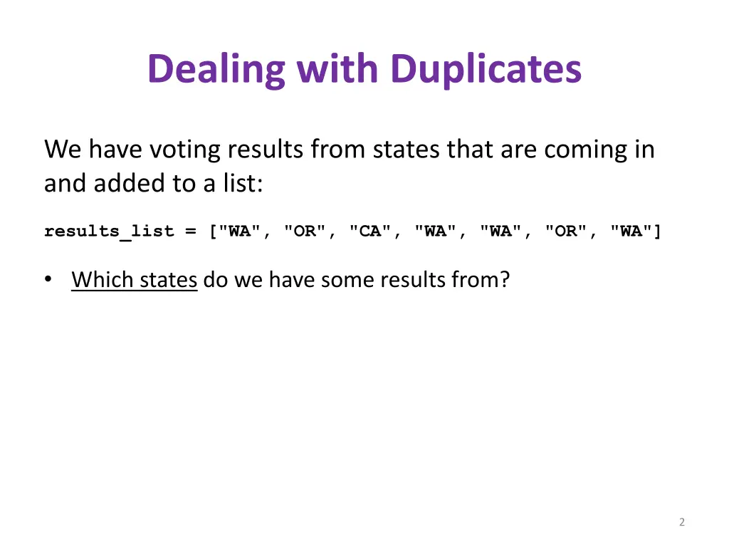 dealing with duplicates