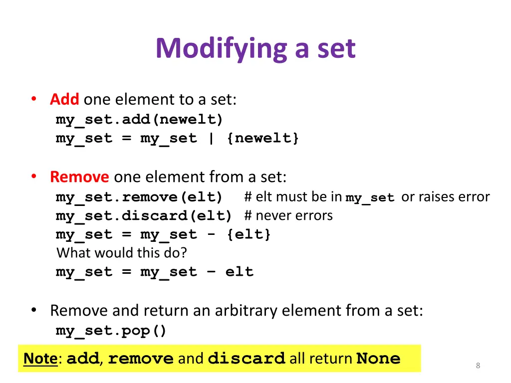modifying a set