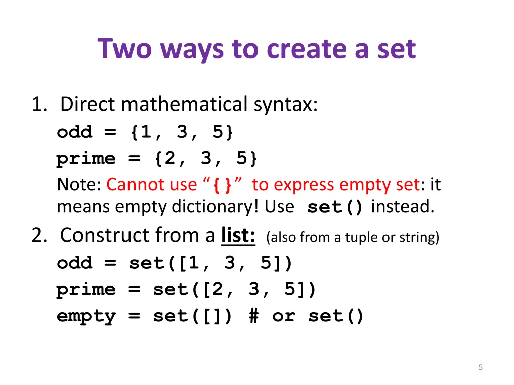two ways to create a set