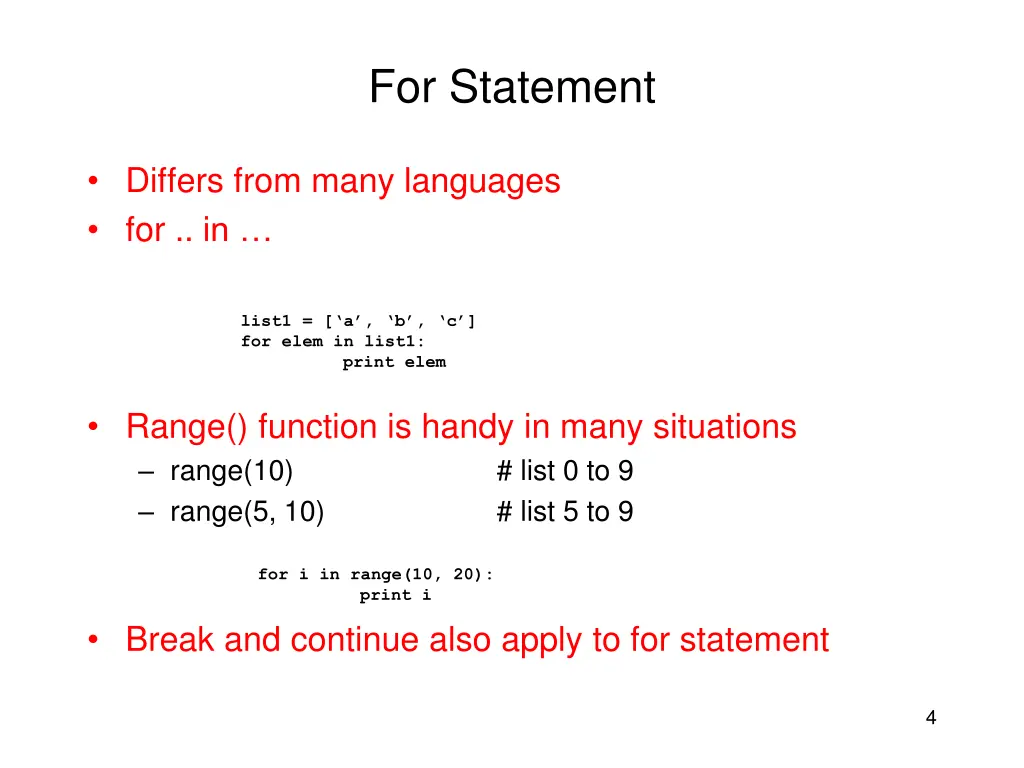 for statement