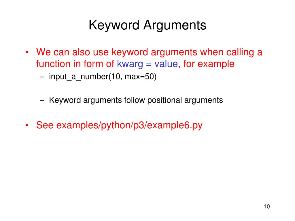 keyword arguments