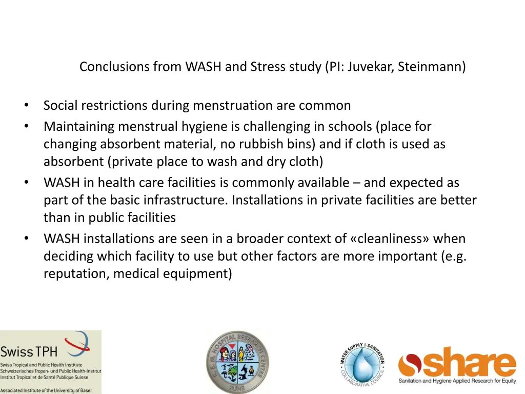 conclusions from wash and stress study pi juvekar 1