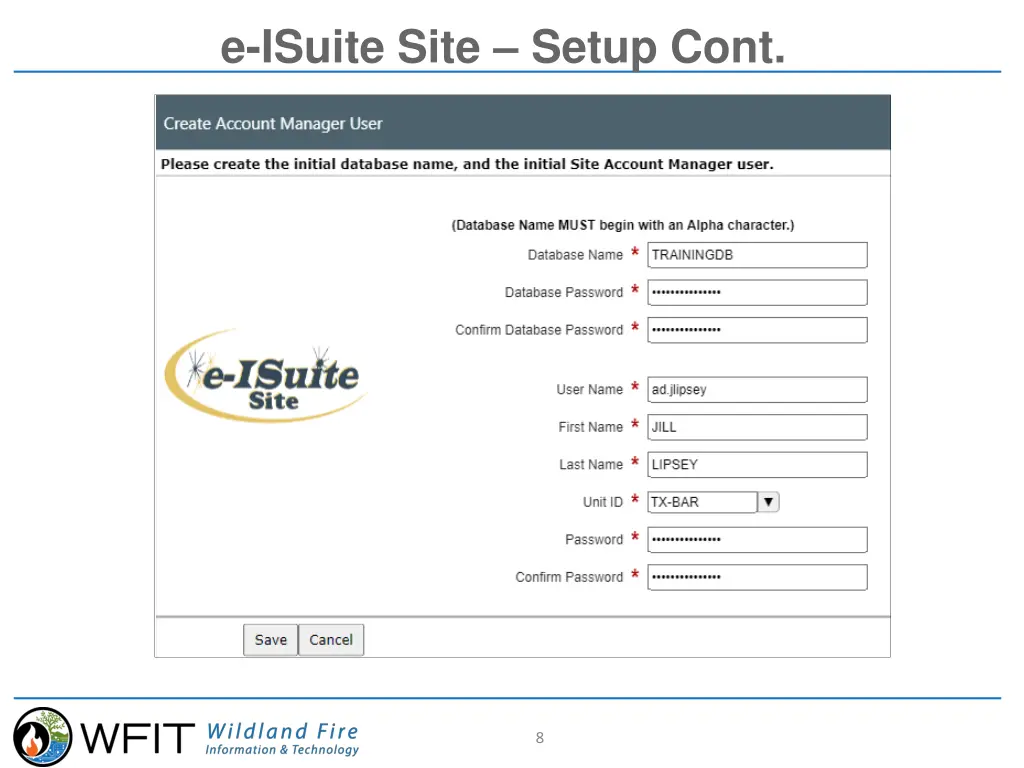 e isuite site setup cont