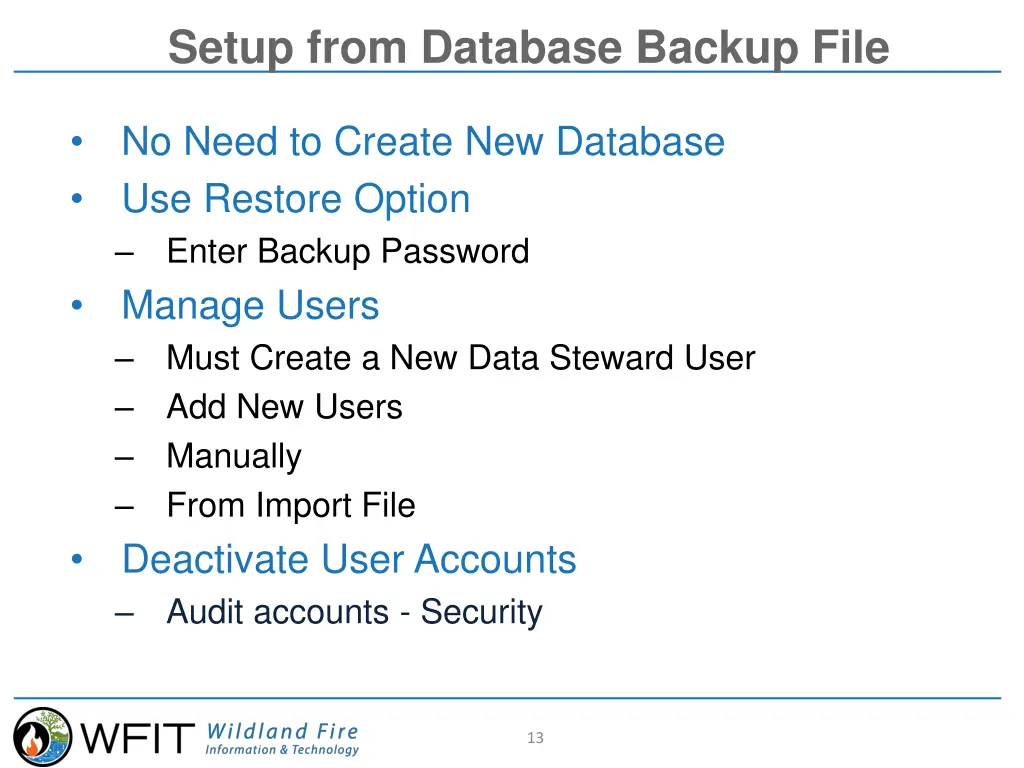 setup from database backup file
