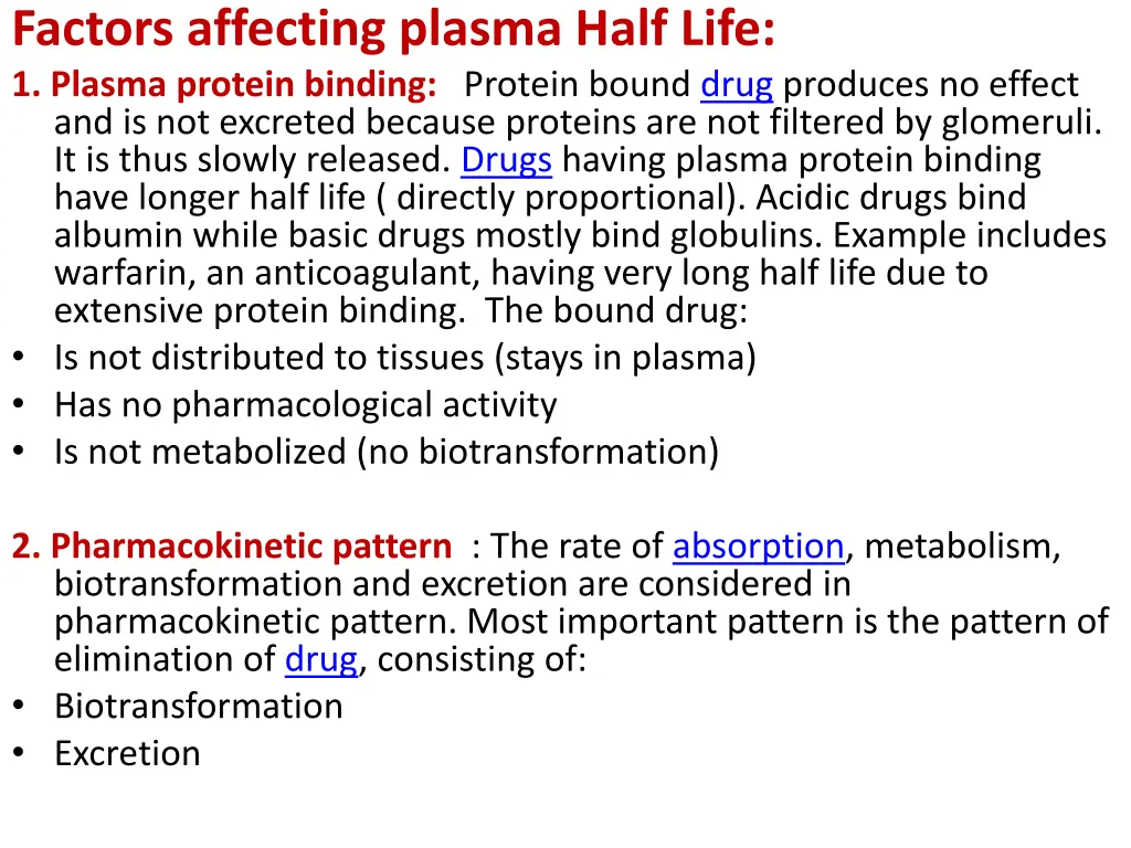 factors affecting plasma half life 1 plasma