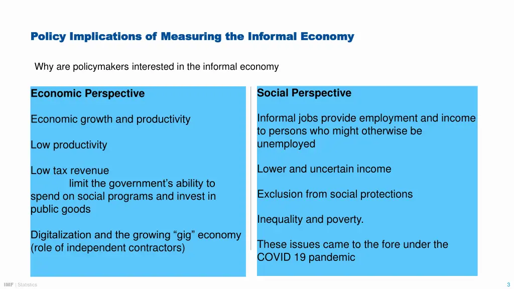 policy implications of measuring the informal