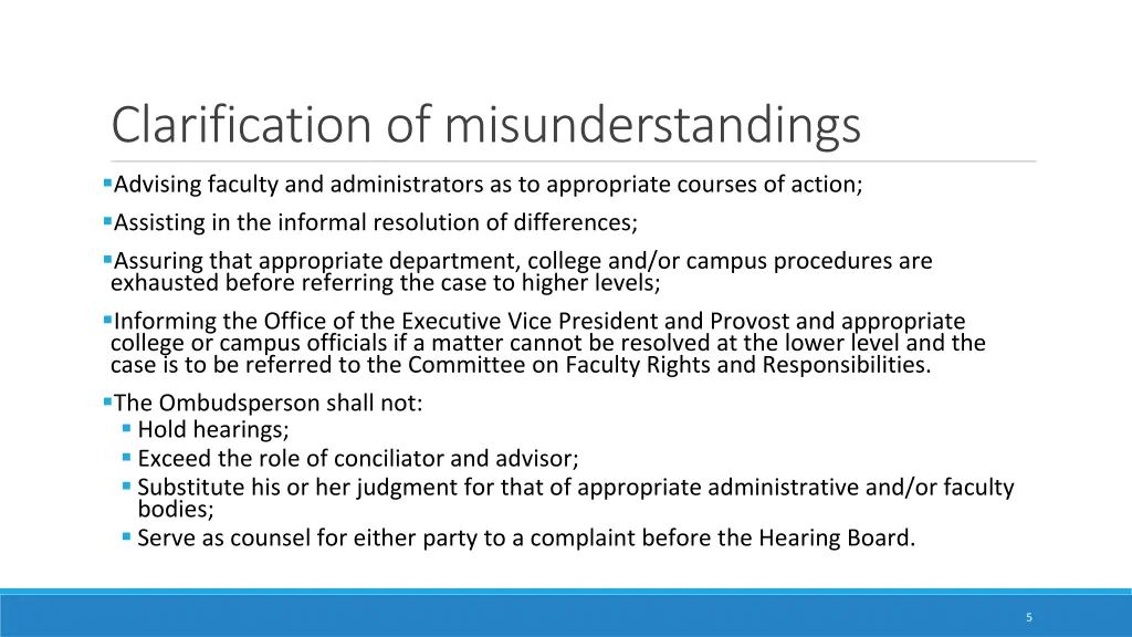 clarification of misunderstandings advising