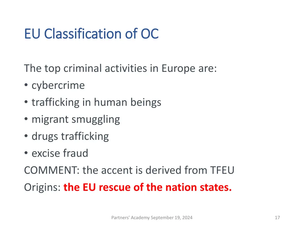 eu classification of oc eu classification of oc