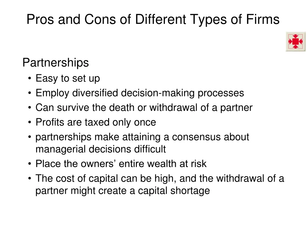 pros and cons of different types of firms 1