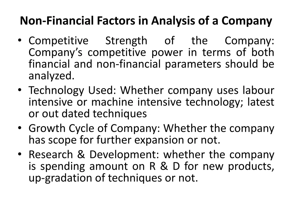 non financial factors in analysis of a company 1