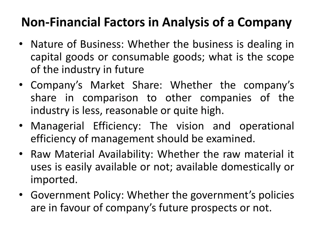 non financial factors in analysis of a company
