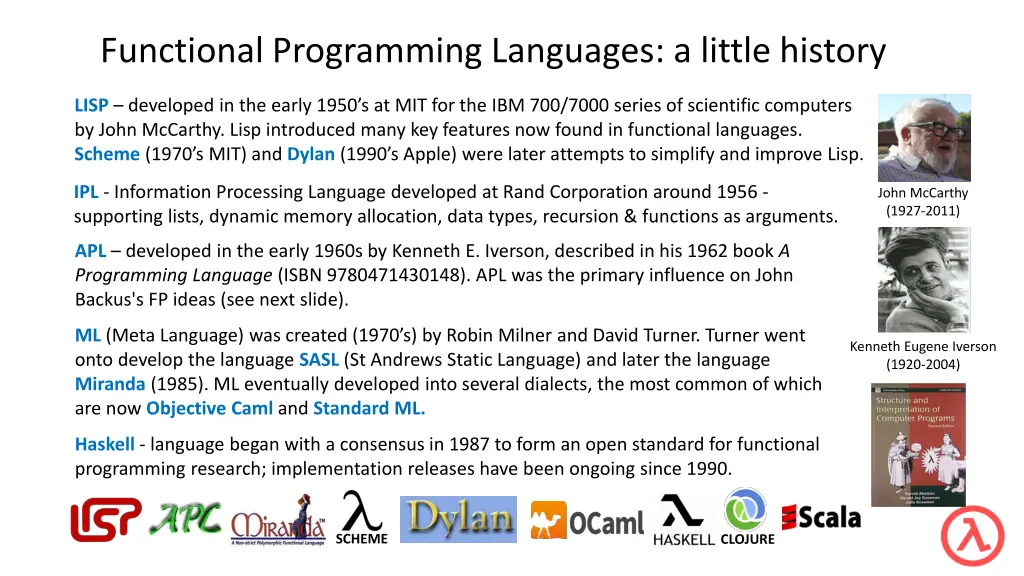 functional programming languages a little history