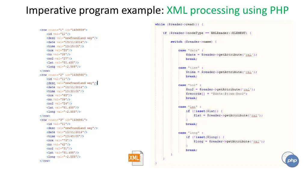 imperative program example xml processing using