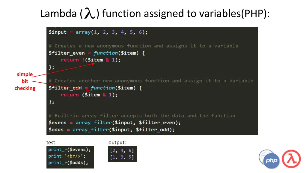 lambda function assigned to variables php