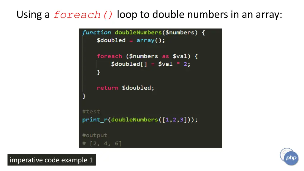 using a foreach loop to double numbers in an array