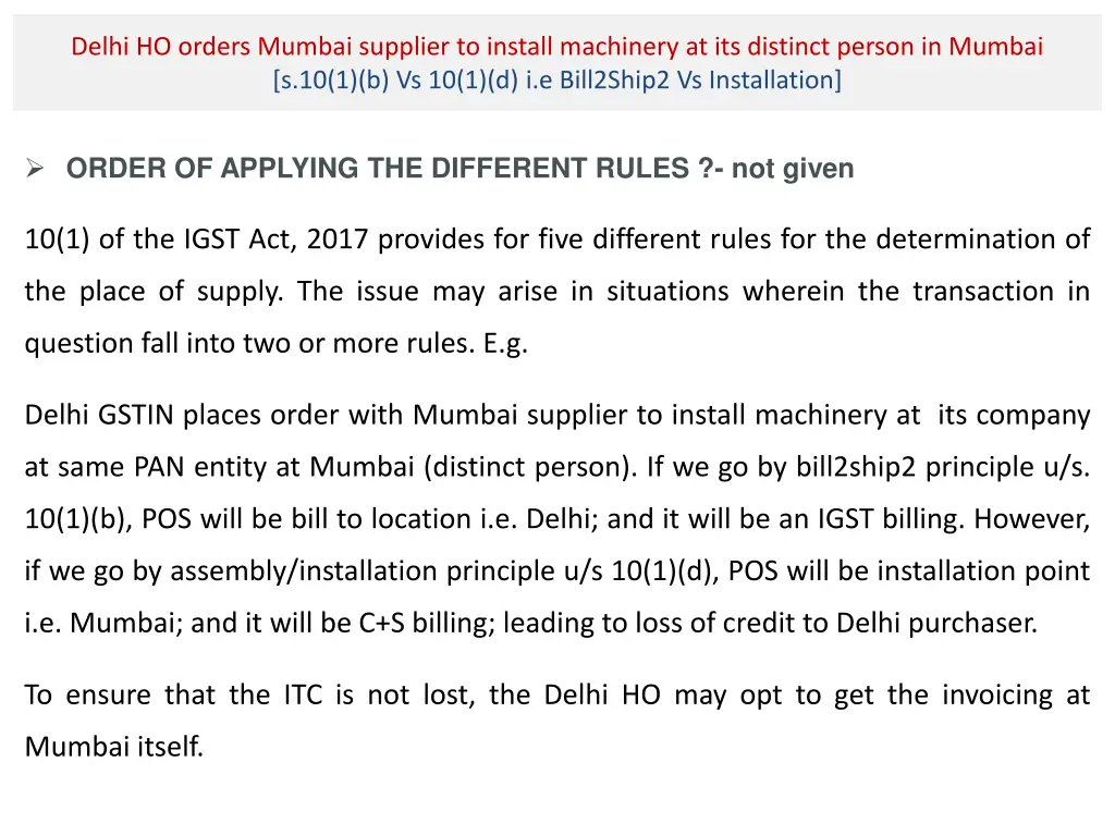 delhi ho orders mumbai supplier to install