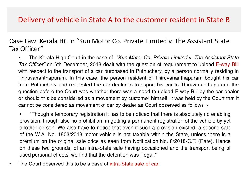 delivery of vehicle in state a to the customer