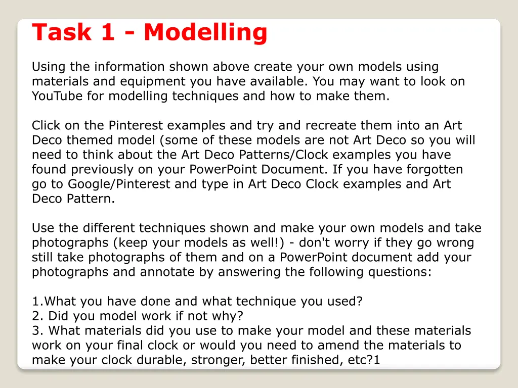 task 1 modelling