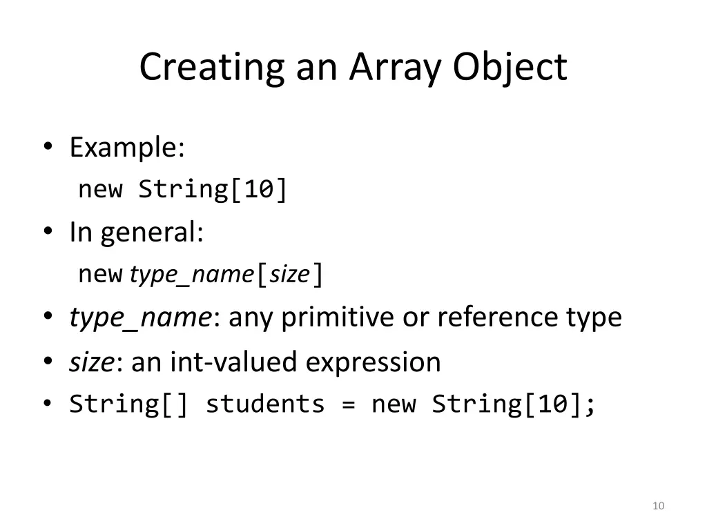 creating an array object