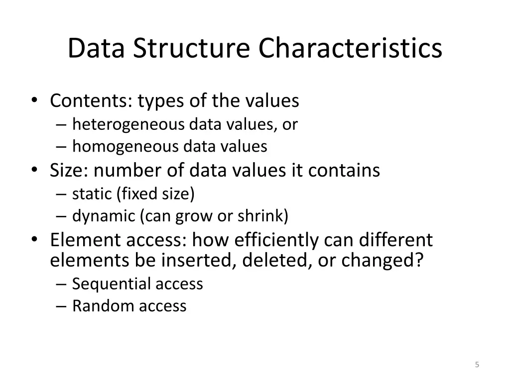 data structure characteristics