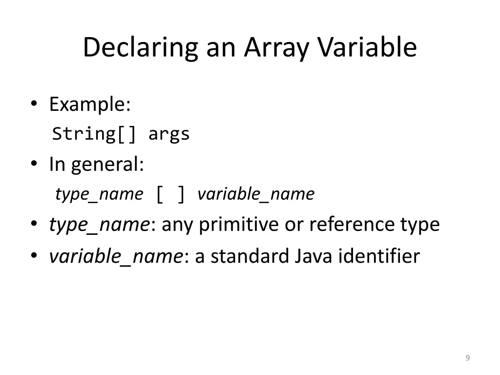 declaring an array variable