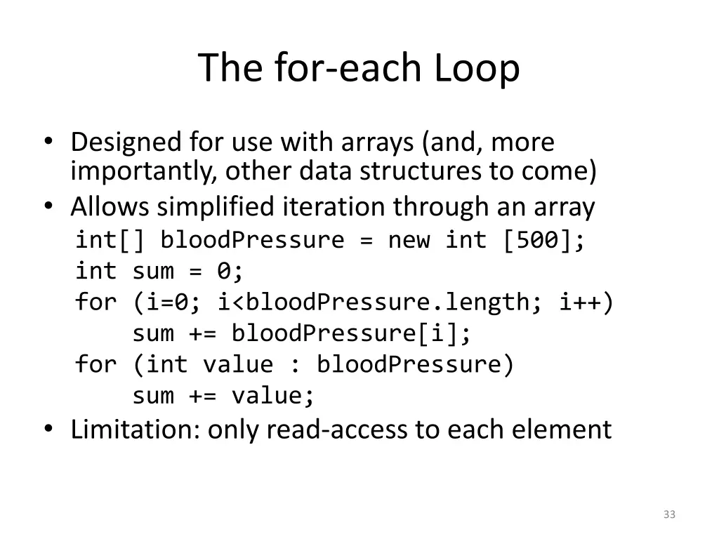 the for each loop