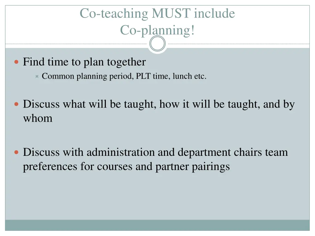 co teaching must include co planning