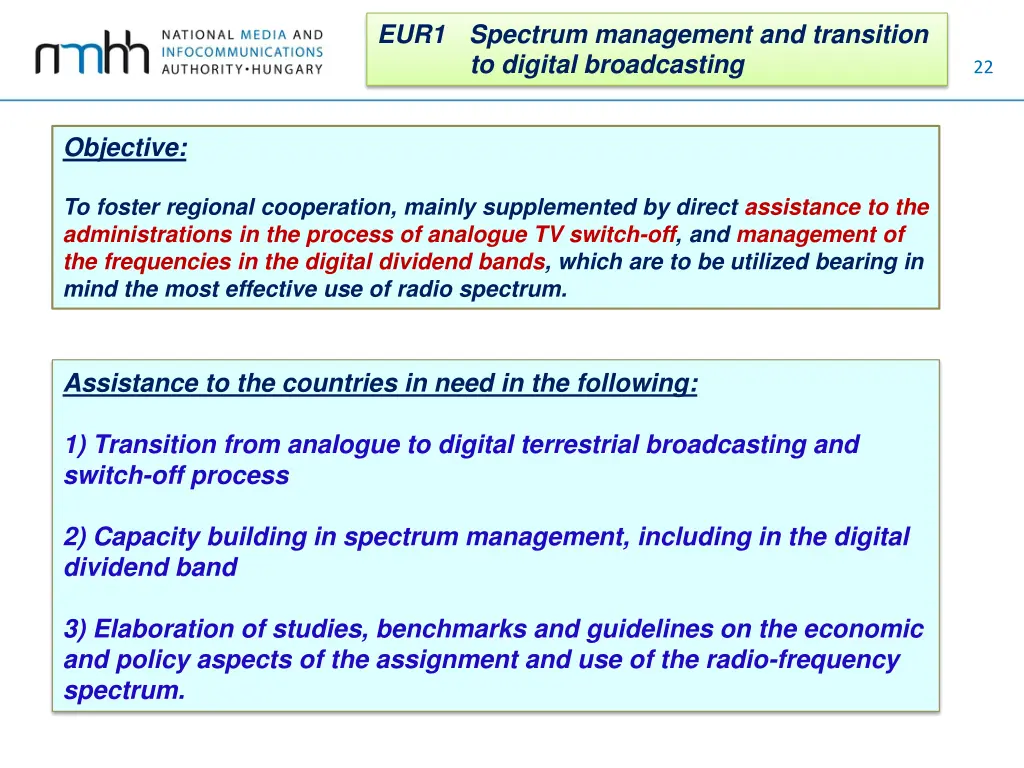 eur1 spectrum management and transition