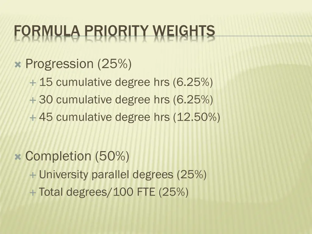 formula priority weights