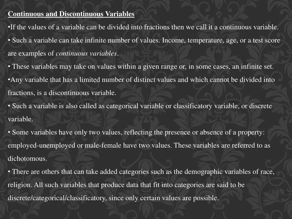 continuous and discontinuous variables