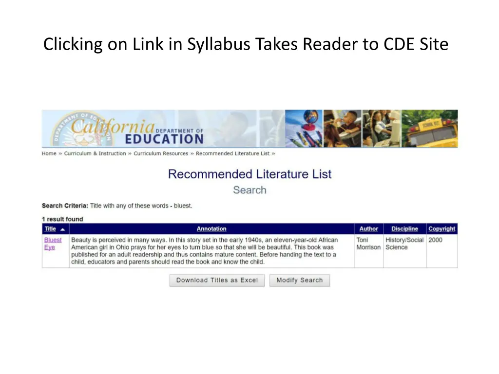 clicking on link in syllabus takes reader