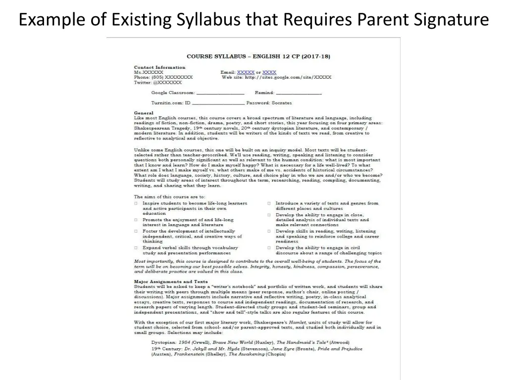 example of existing syllabus that requires parent