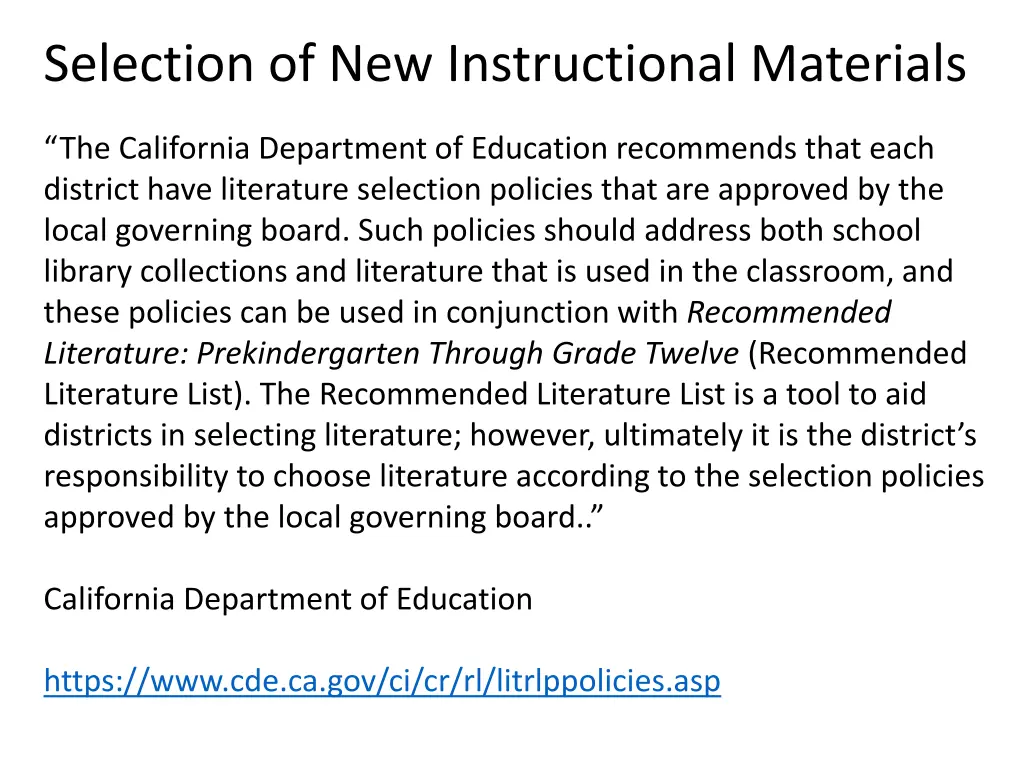 selection of new instructional materials