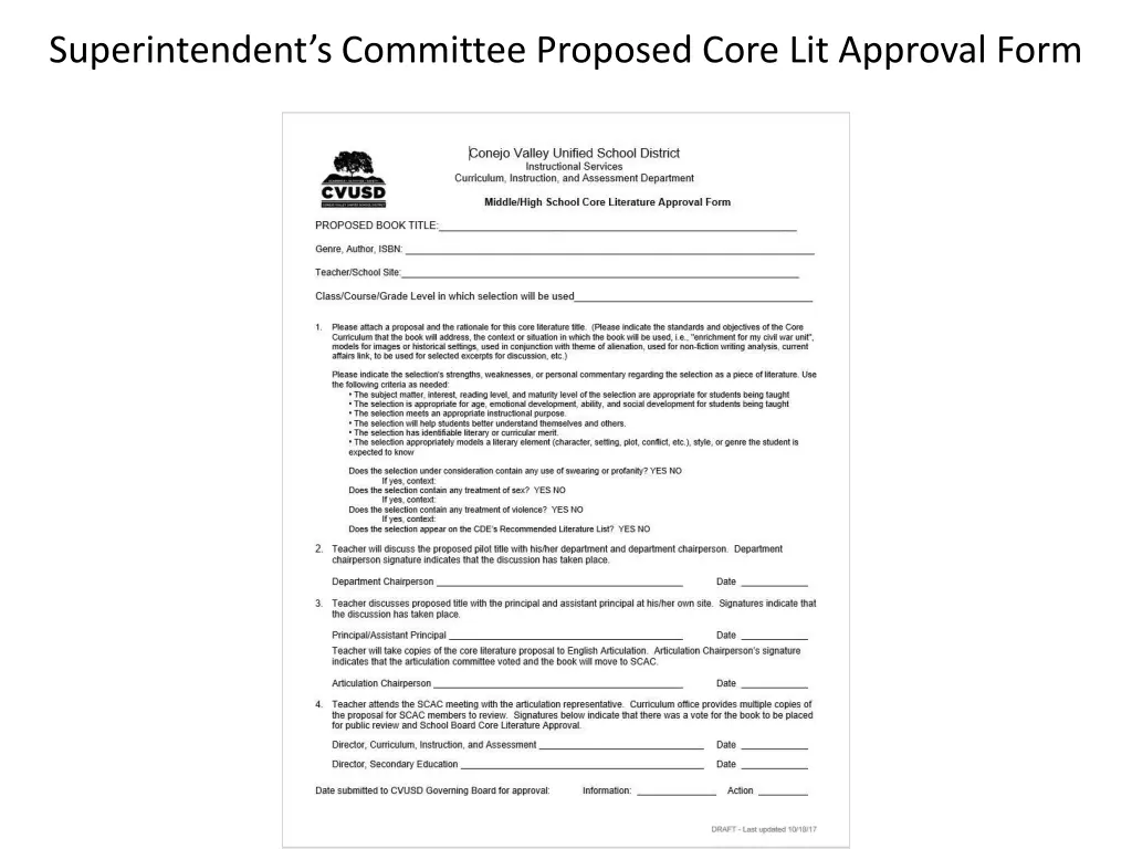 superintendent s committee proposed core