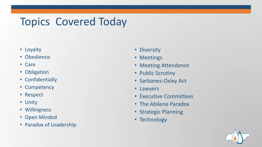topics covered today
