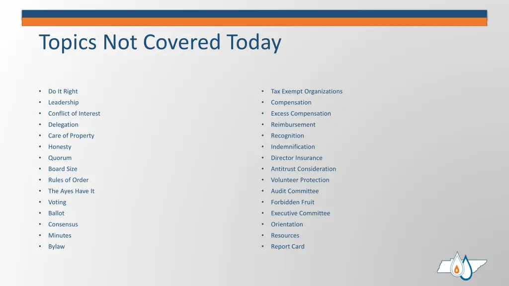 topics not covered today