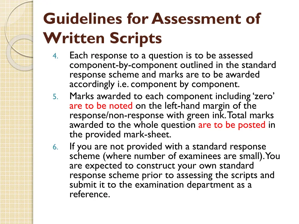 guidelines for assessment of written scripts each