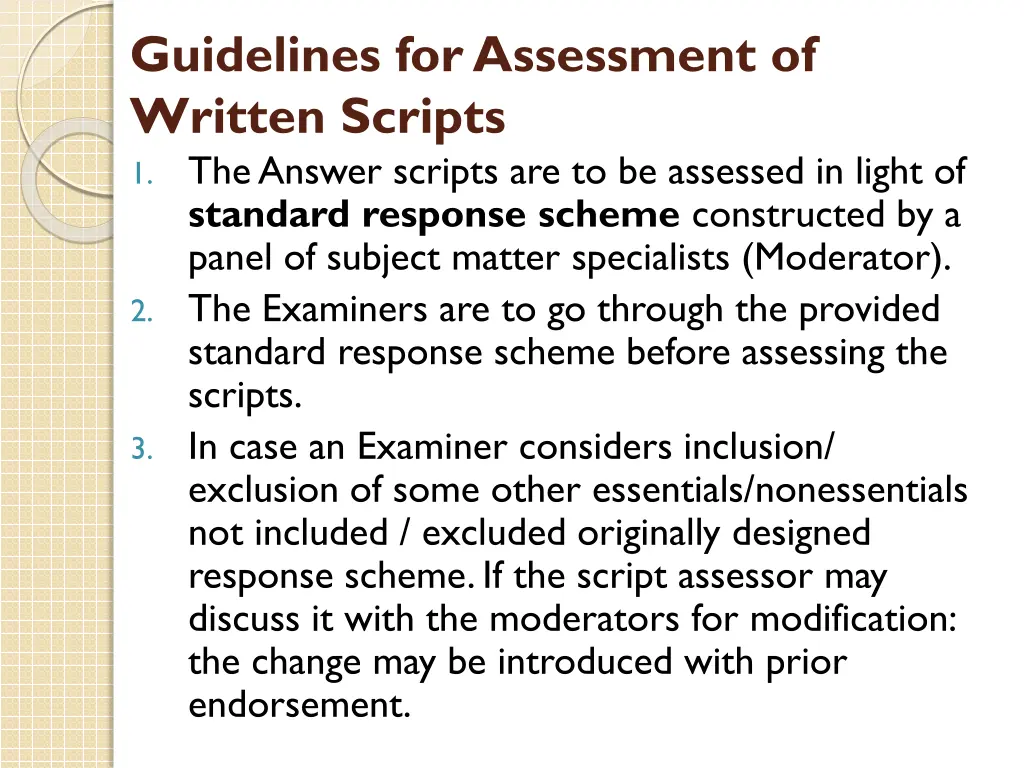 guidelines for assessment of written scripts