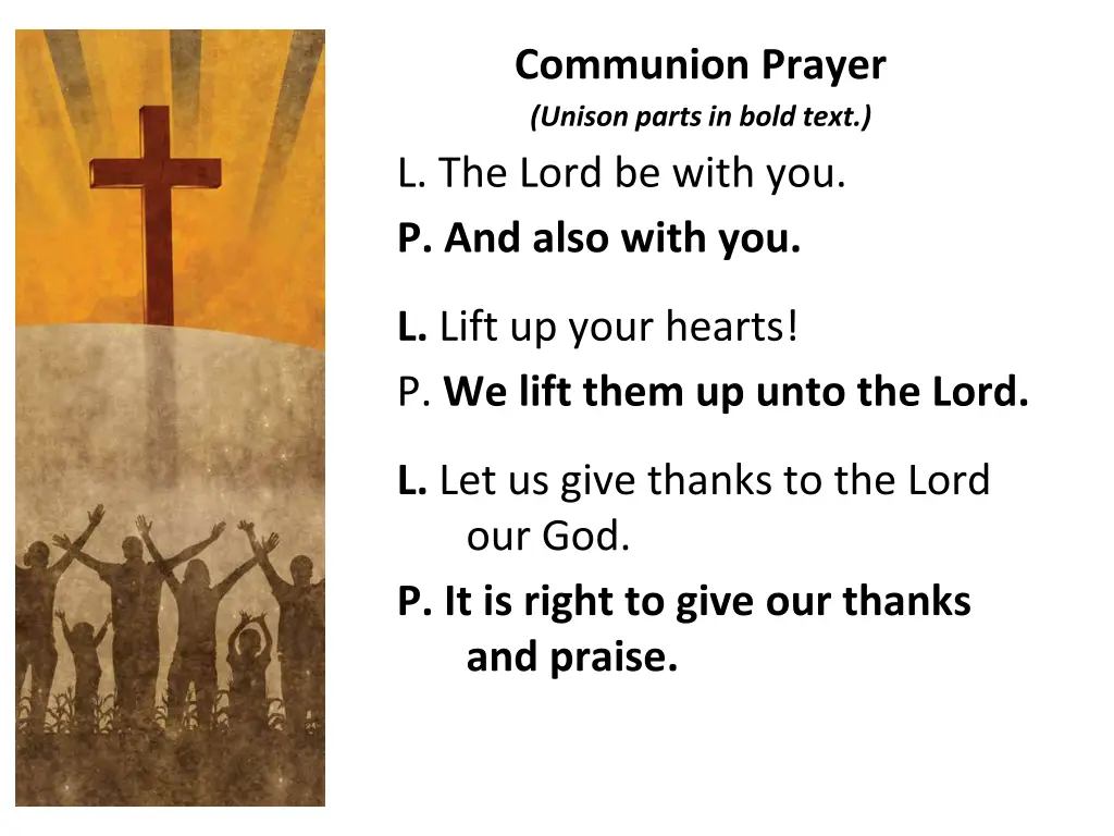 communion prayer unison parts in bold text