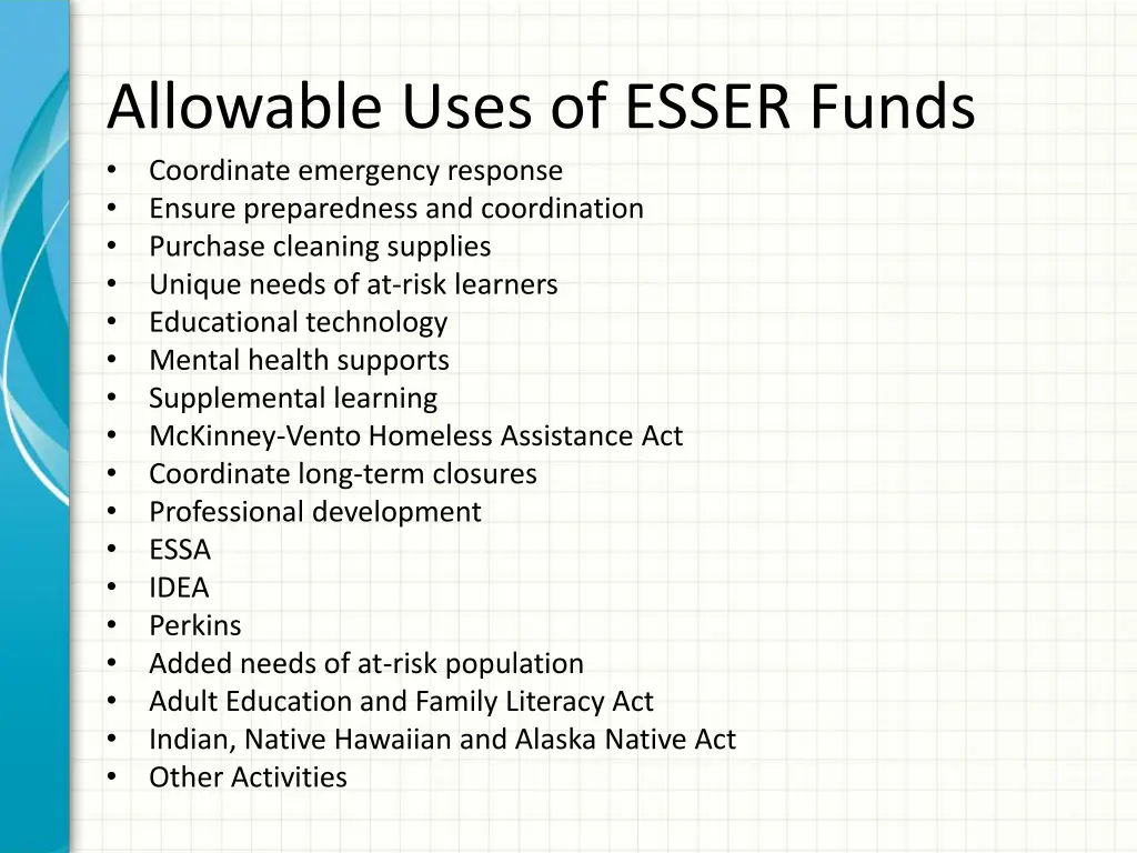 allowable uses of esser funds coordinate