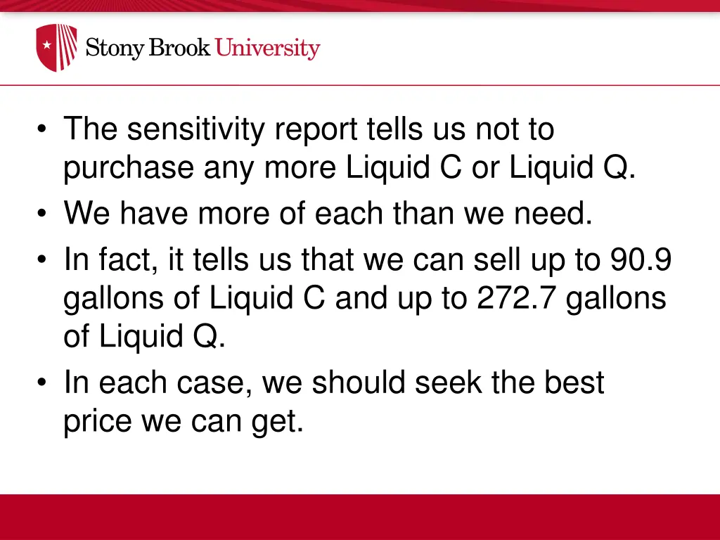 the sensitivity report tells us not to purchase
