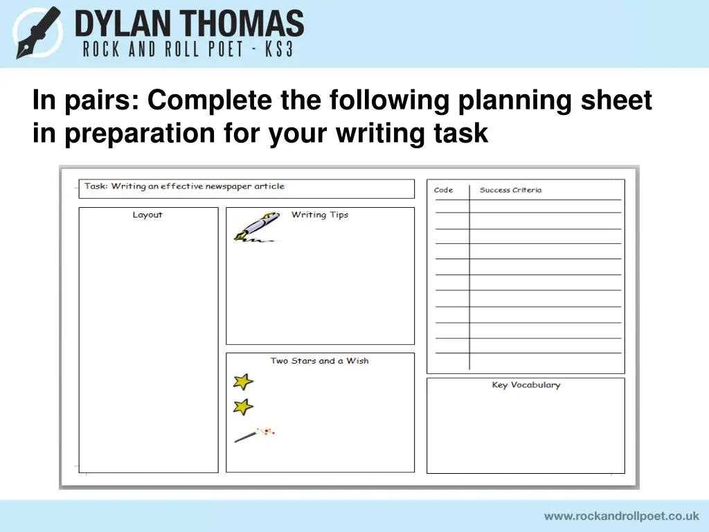 in pairs complete the following planning sheet