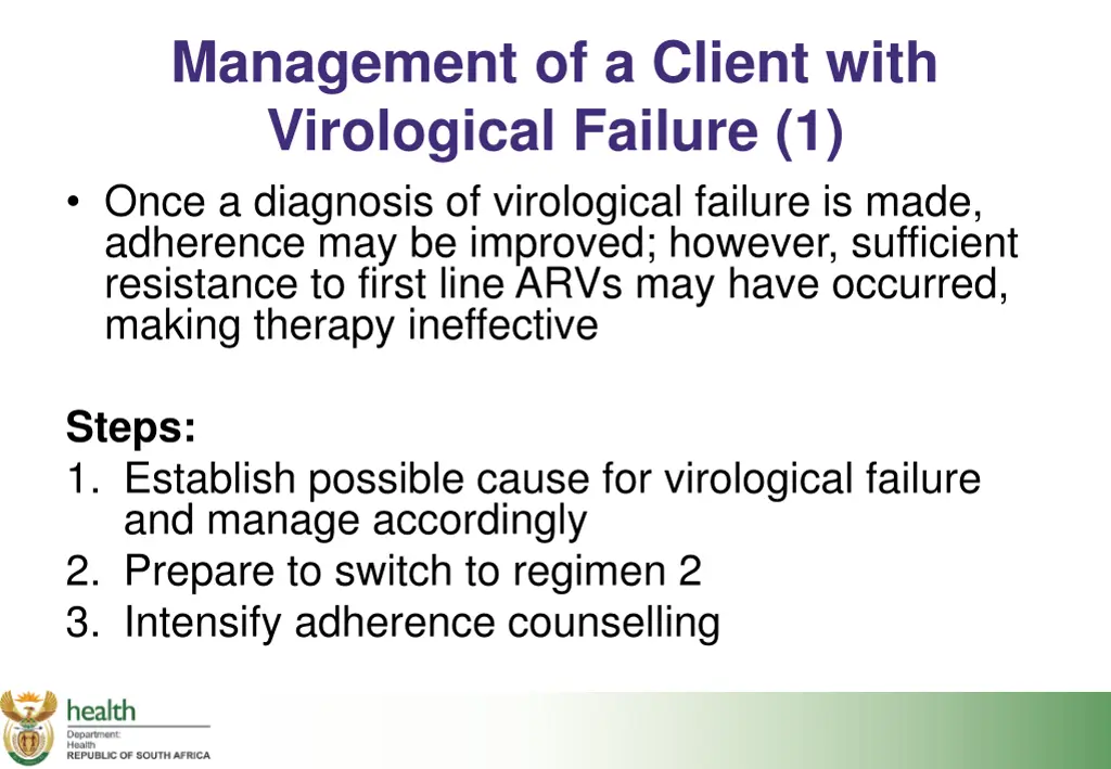 management of a client with virological failure