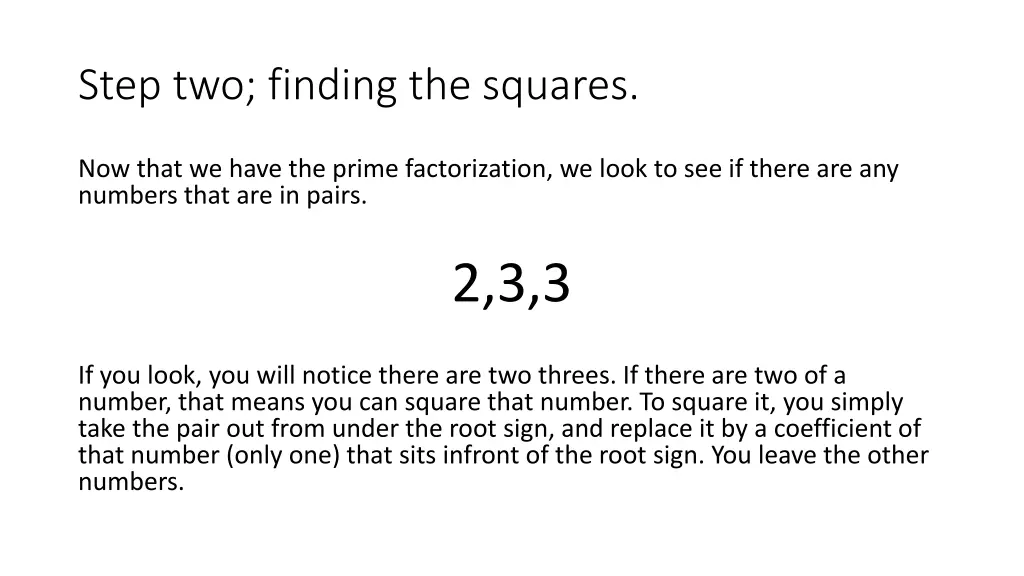 step two finding the squares