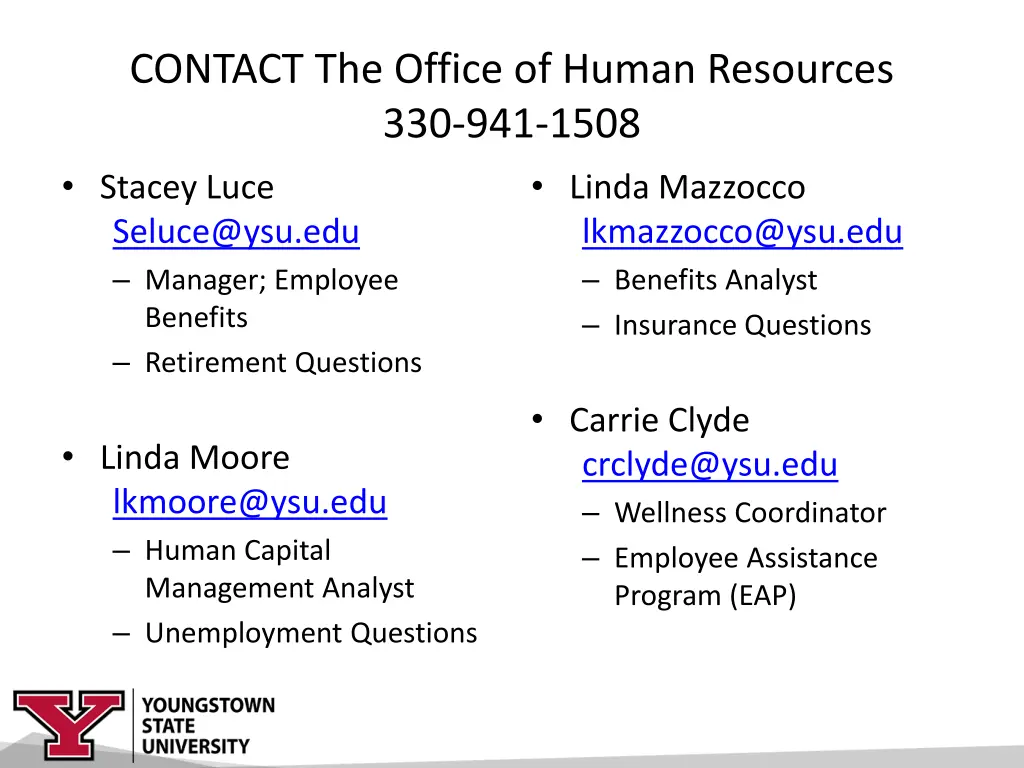 contact the office of human resources