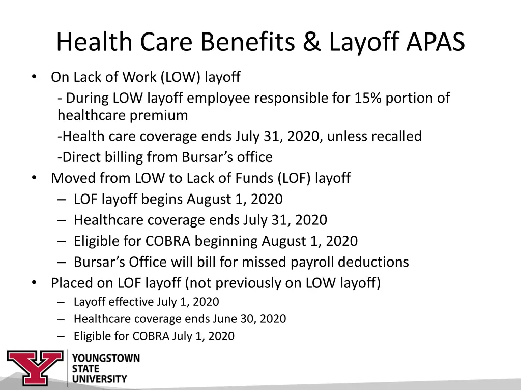 health care benefits layoff apas