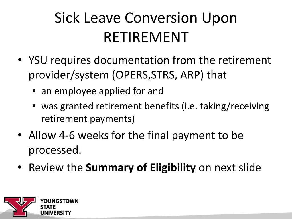 sick leave conversion upon retirement 1