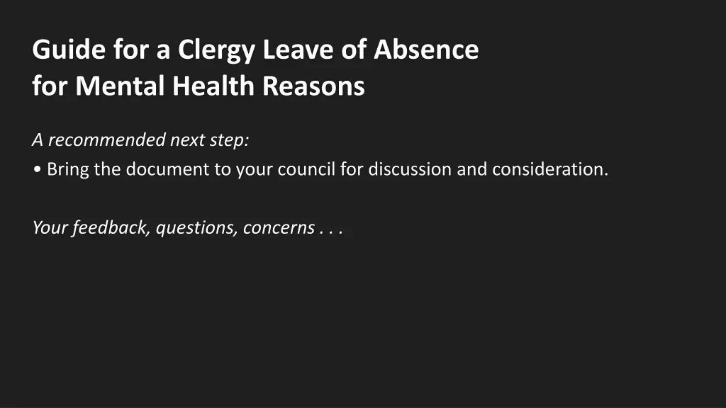 guide for a clergy leave of absence for mental 1
