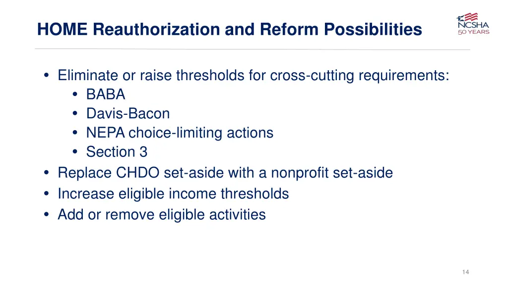 home reauthorization and reform possibilities