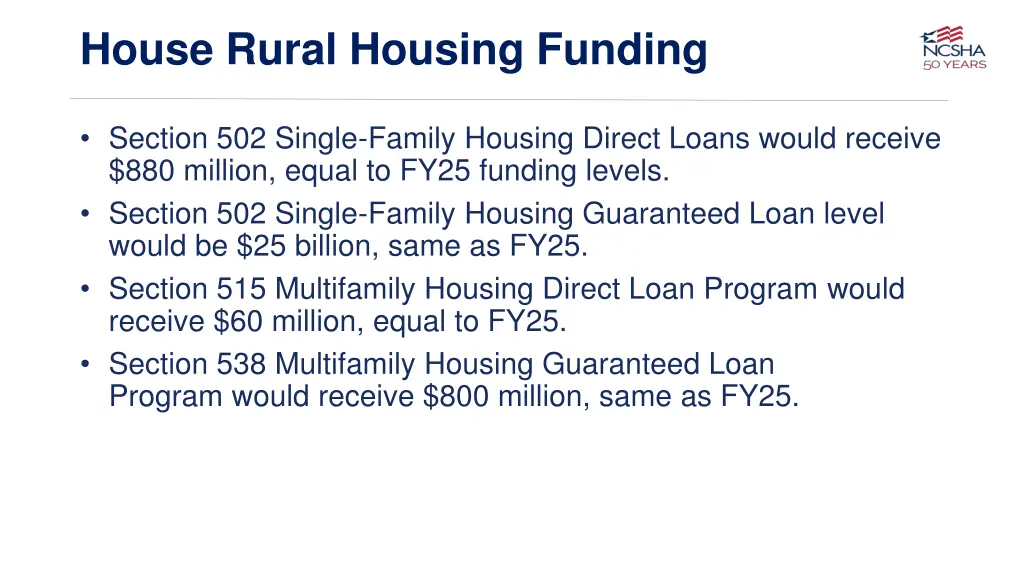 house rural housing funding
